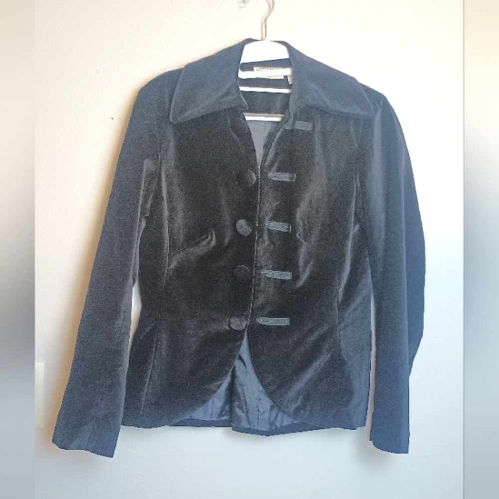 Vintage Newport News Jeanology Black Velvet Corset Front Closure Military Blazer